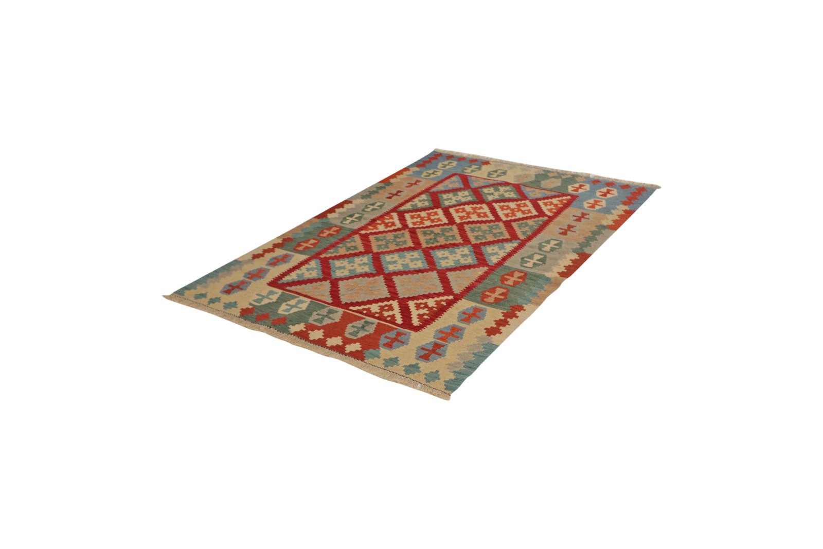 Kelim Gashgai — Handmade, 123x178 cm, Red, 100% Virgin Wool | View 5