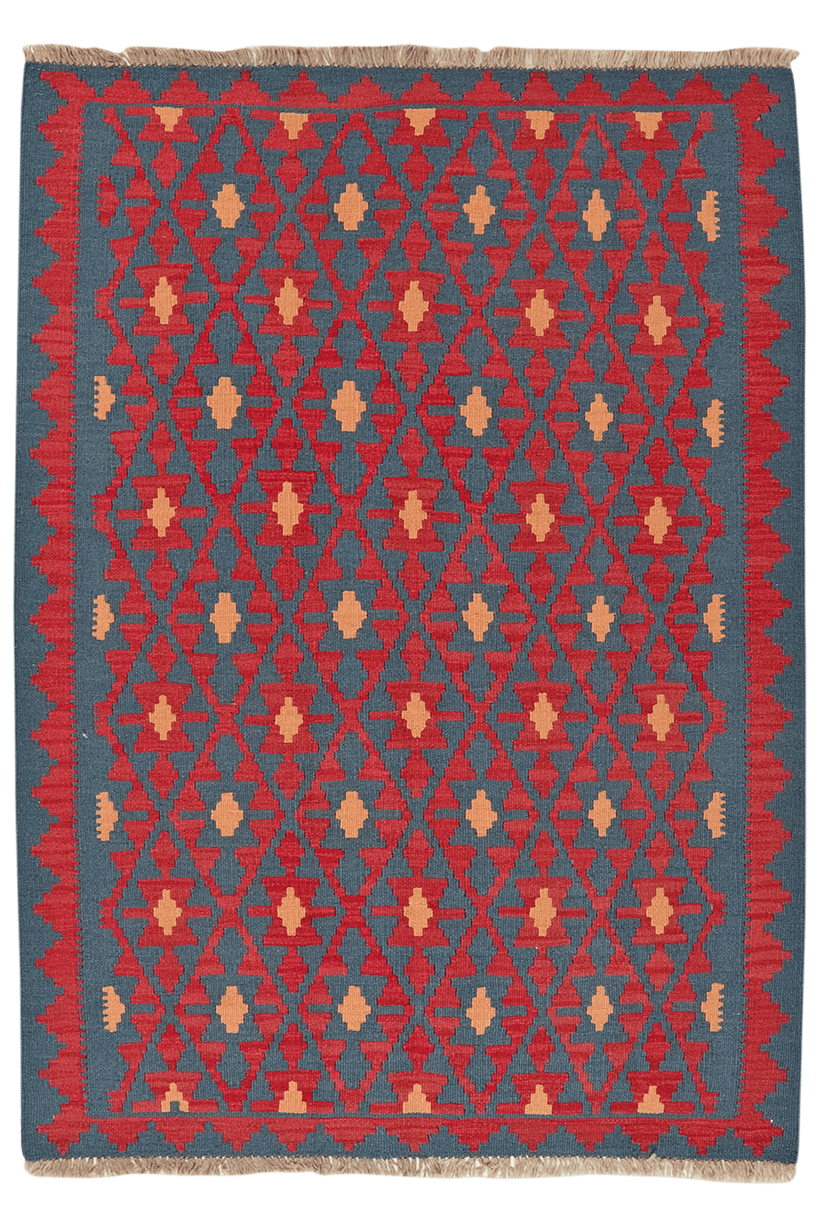 Kelim Gashgai — Handmade, 130x182 cm, Blue, 100% Virgin Wool | Main view