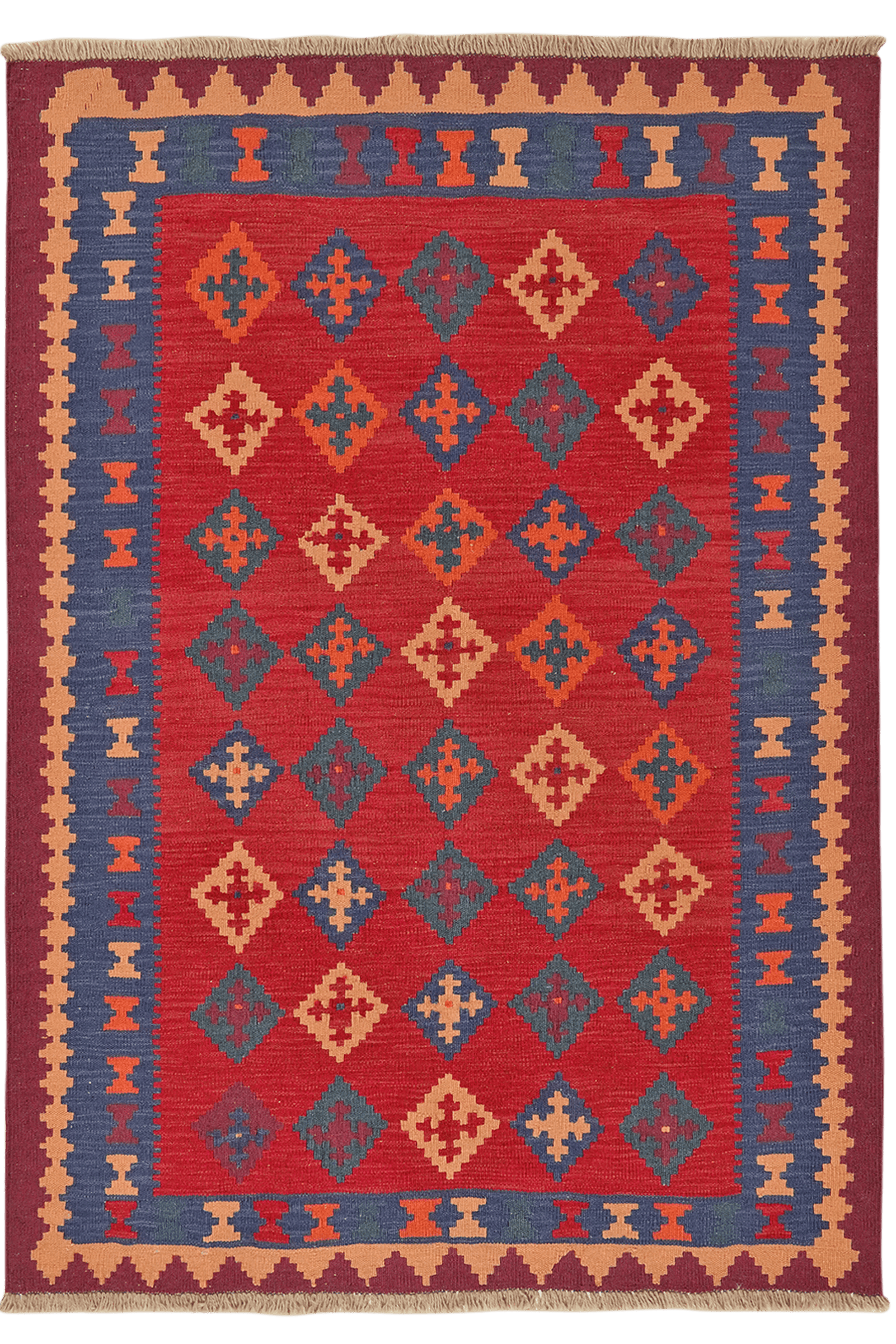 Kelim Gashgai — Handmade, 126x178 cm, Red, 100% Virgin Wool | Main view