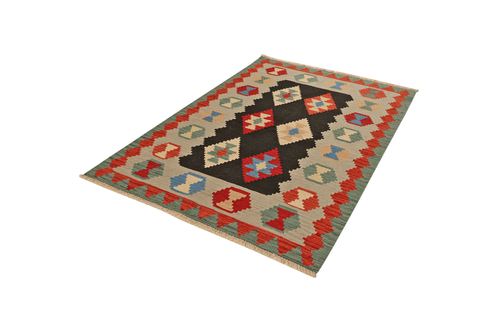 Kelim Gashgai — Handmade, 125x187 cm, Black, 100% Virgin Wool | View 5