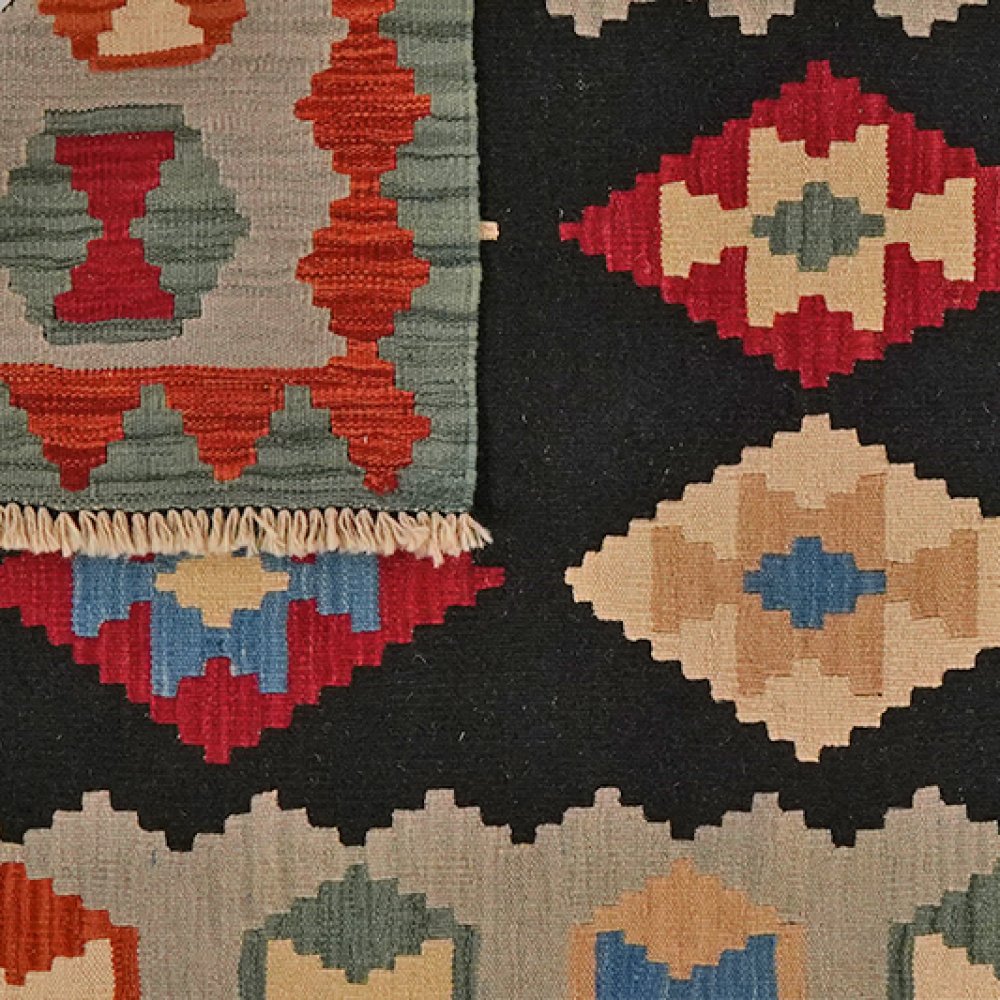 Kelim Gashgai — Handmade, 125x187 cm, Black, 100% Virgin Wool | View 6