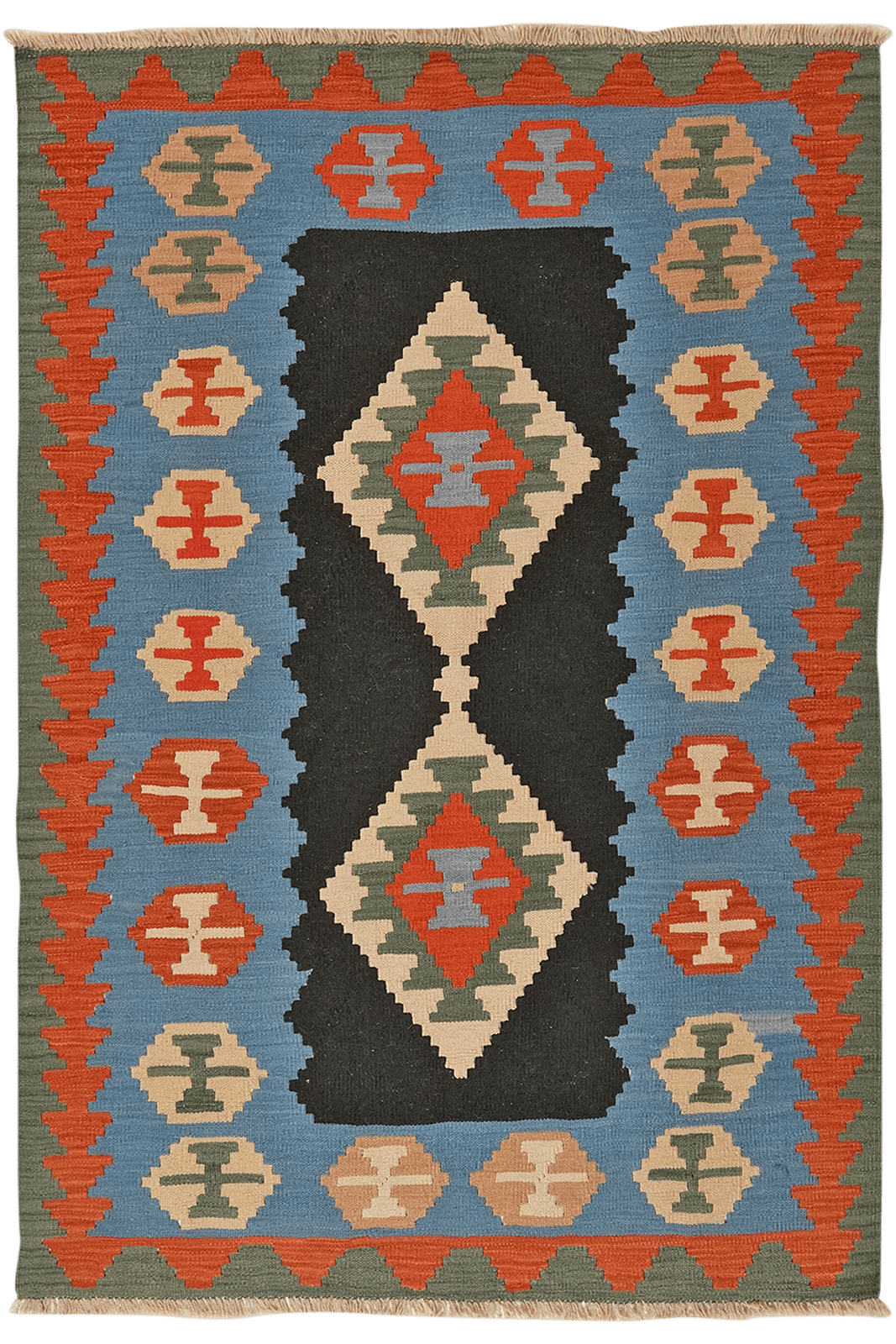 Kelim Gashgai — Handmade, 126x181 cm, Black, 100% Virgin Wool | Main view