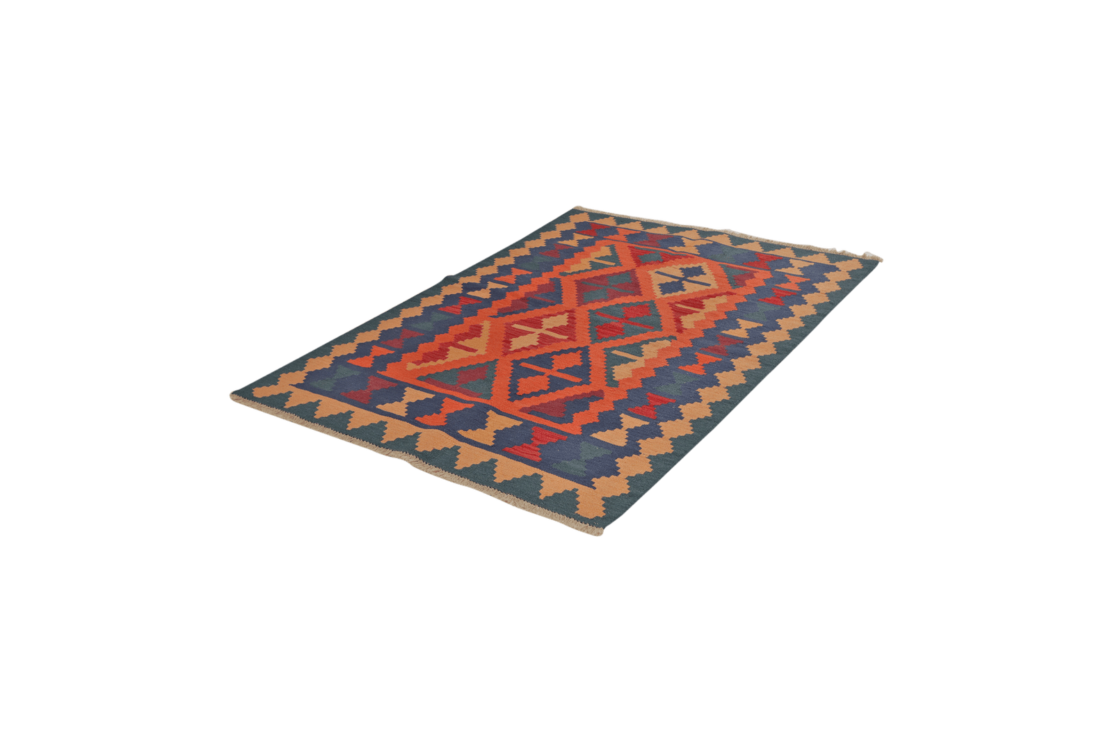Kelim Gashgai — Handmade, 122x169 cm, Orange, 100% Virgin Wool | View 5