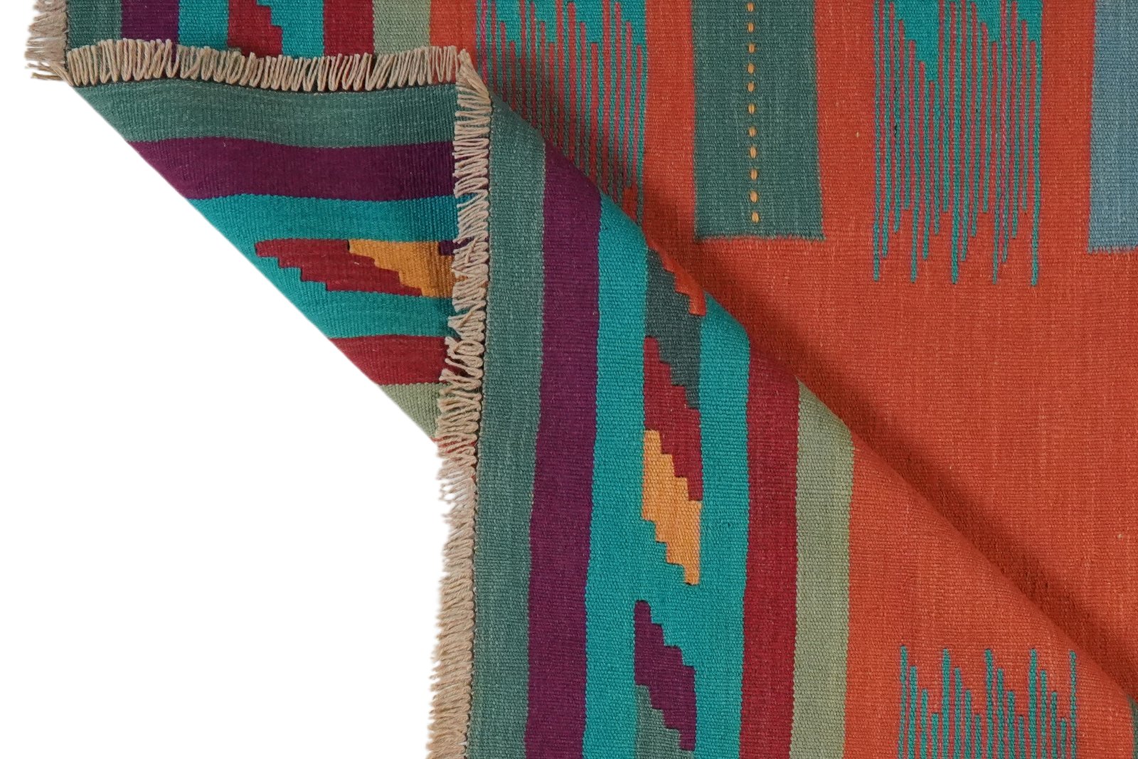Kelim Gashgai — Handmade, 127x151 cm, Red, 100% Virgin Wool | View 7