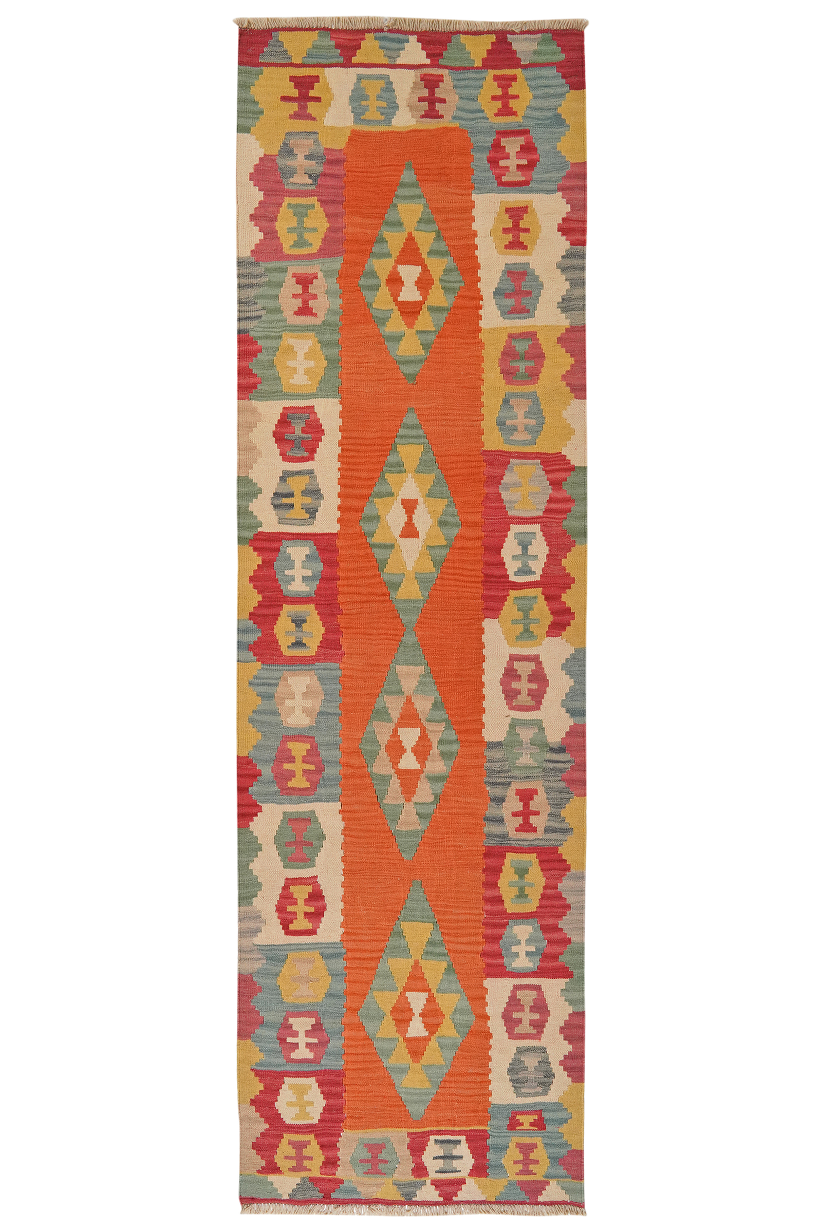 Kelim Gashgai — Handgefertigt, 303x91 cm, Bunt, 100% Virgin Wool | Main view