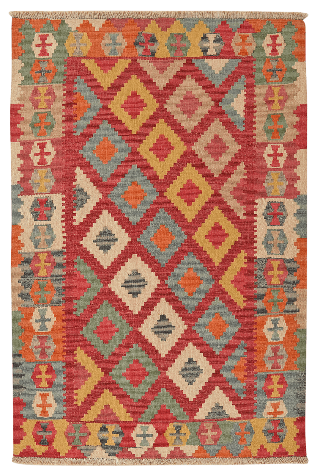 Kelim Gashgai — Handmade, 106x158 cm, Pink, 100% Virgin Wool | Main view