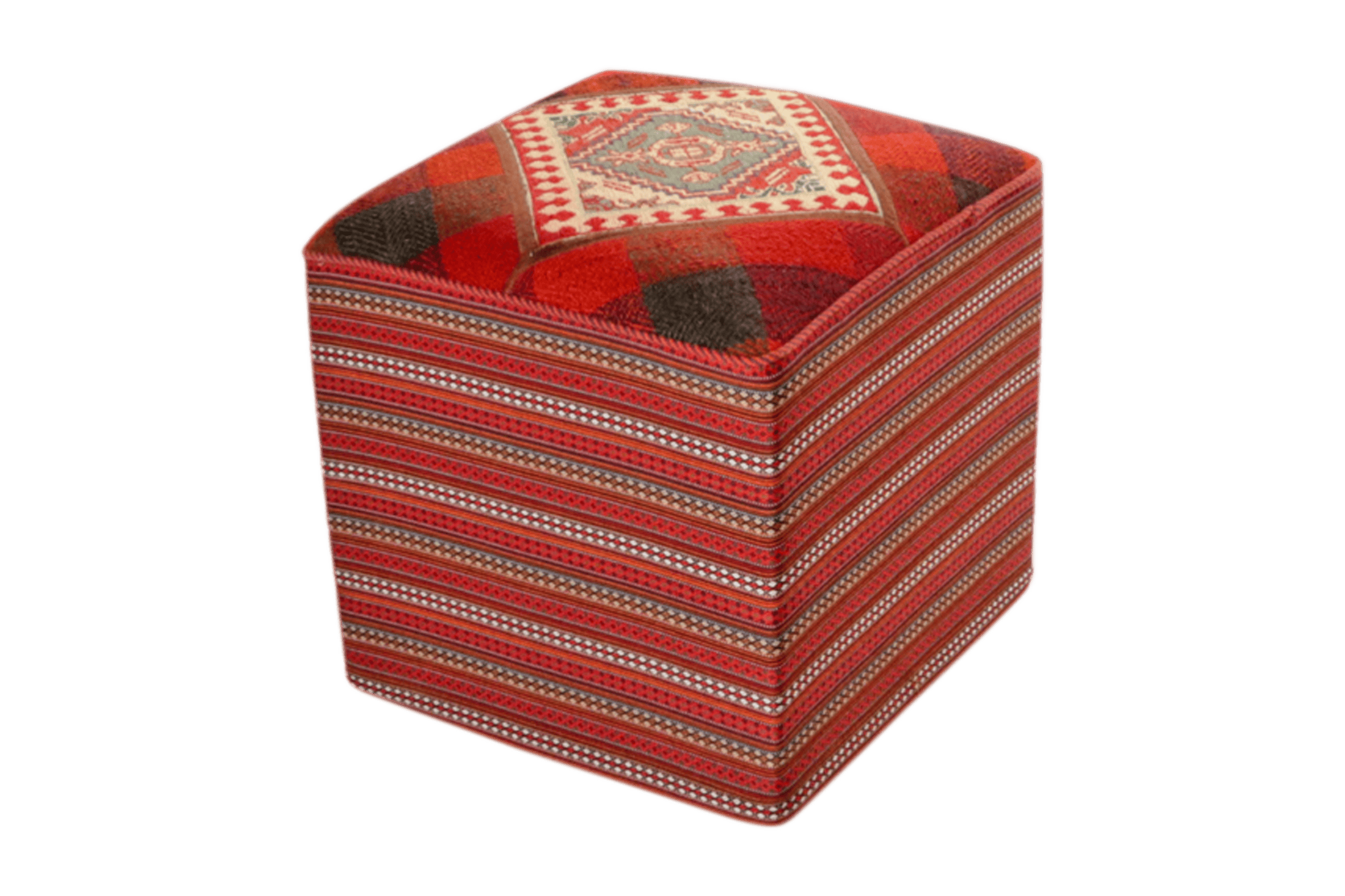 Kelim Pouf — Handmade, 47x47 cm, Multicolor, 100% Virgin Wool | Main view