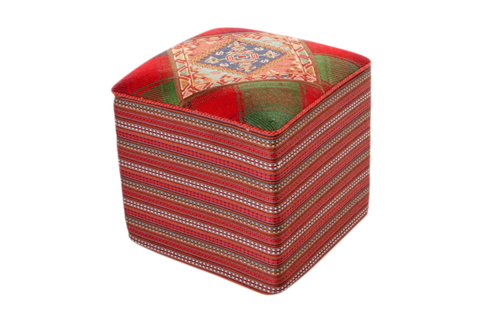 Kelim Pouf — Handgefertigt, 47x47 cm, Bunt, 100% Virgin Wool | Main view