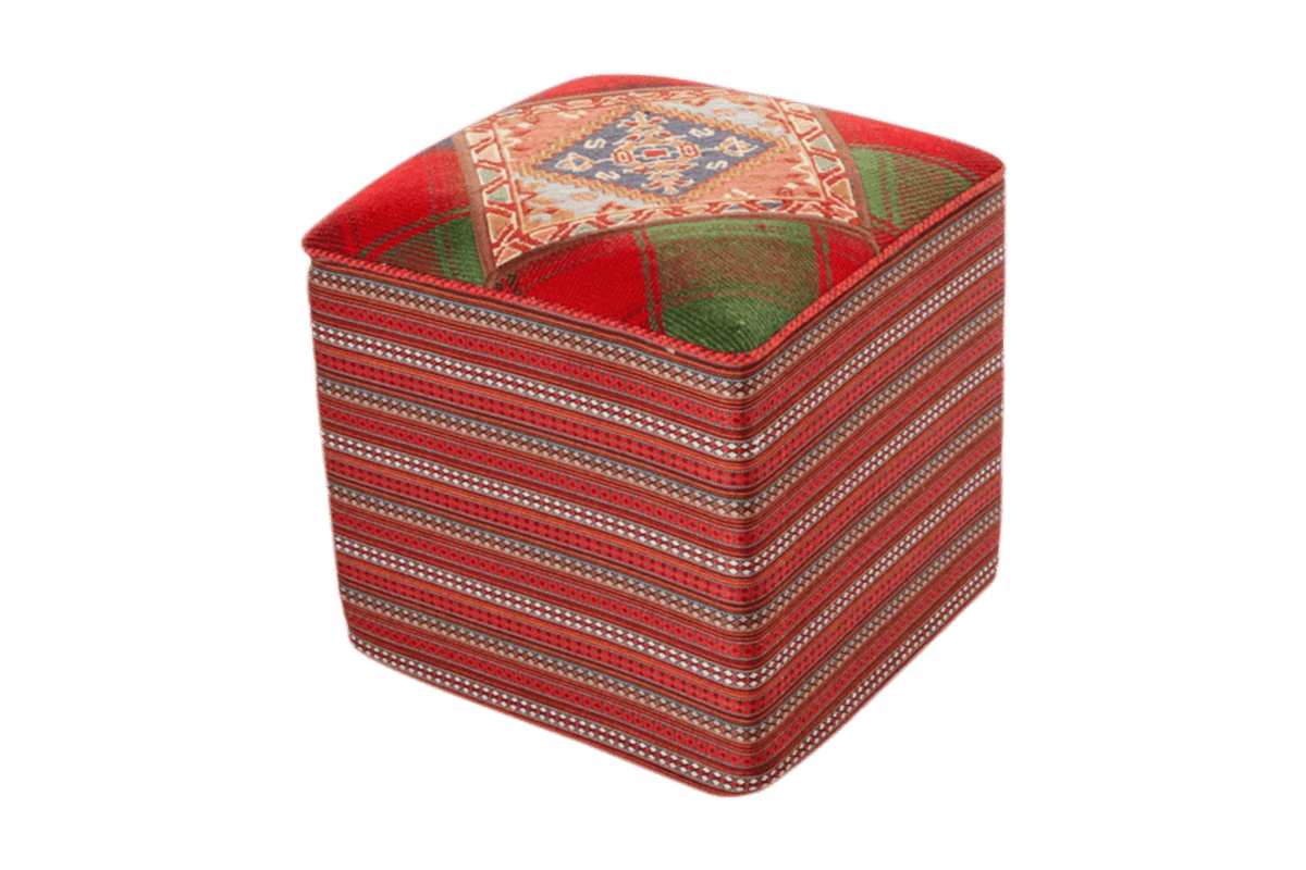 Kelim Pouf — Handmade, 47x47 cm, Multicolor, 100% Virgin Wool | Main view