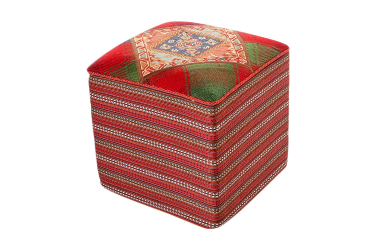 Kelim Pouf — Handmade, 47x47 cm, Multicolor, 100% Virgin Wool | View 6