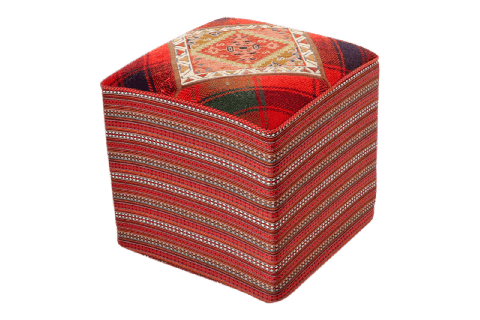 Kelim Pouf — Handmade, 47x47 cm, Multicolor, 100% Virgin Wool | Main view