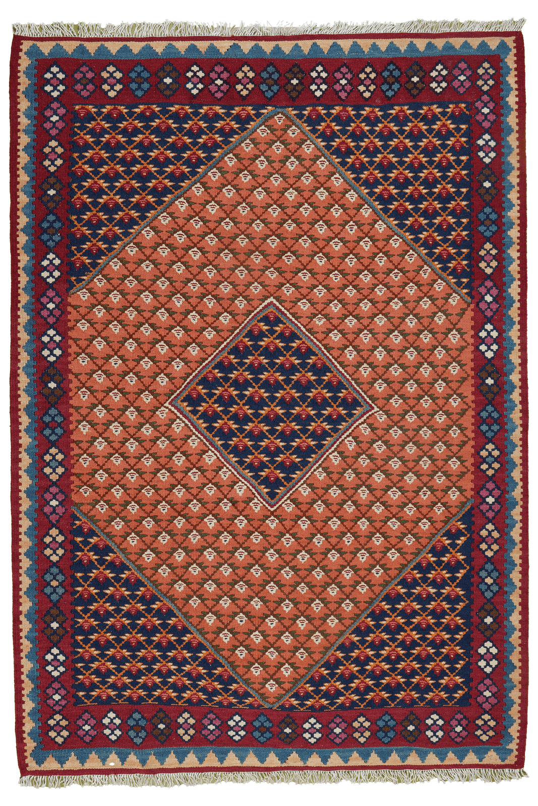 Kelim Senneh — Handmade, 107x154 cm, Orange, 100% Virgin Wool | Main view