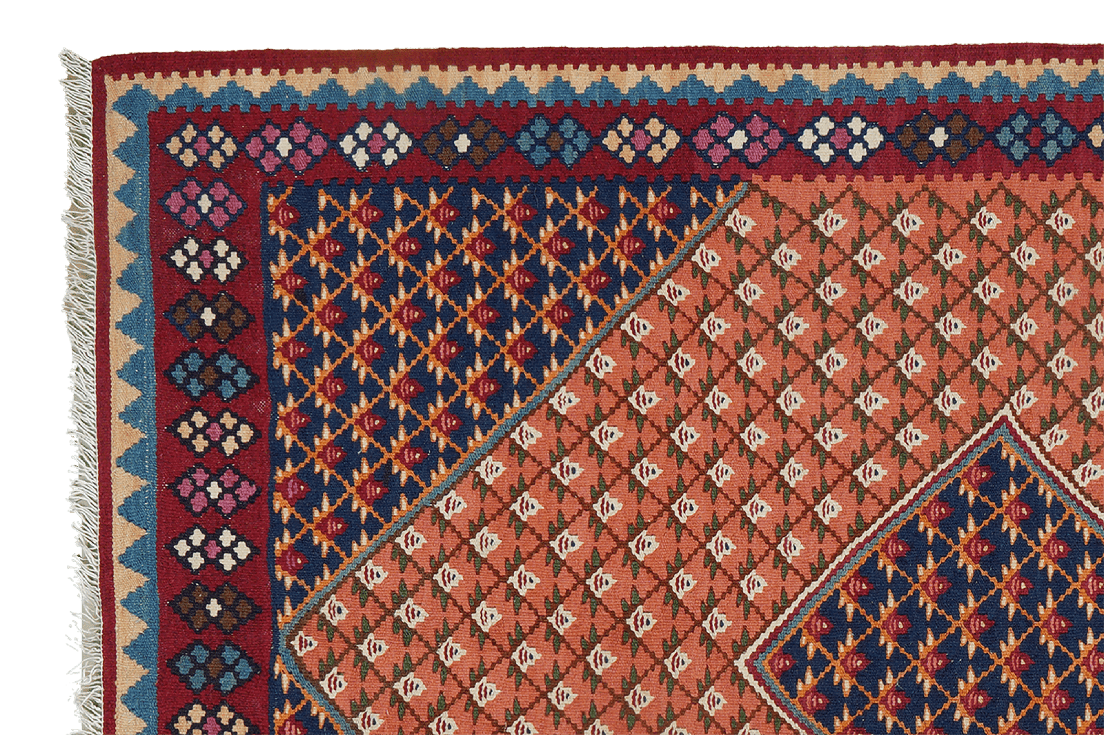 Kelim Senneh — Handmade, 107x154 cm, Orange, 100% Virgin Wool | View 3