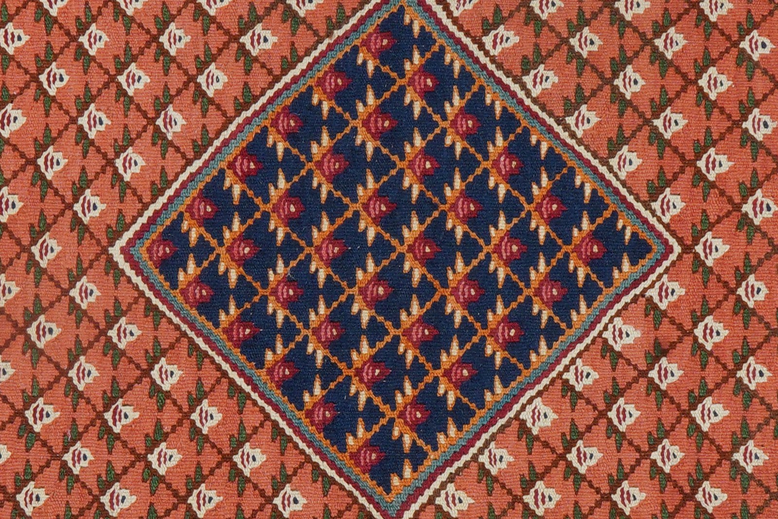 Kelim Senneh — Handmade, 107x154 cm, Orange, 100% Virgin Wool | View 6