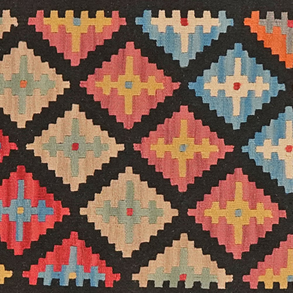 Kelim Gashgai — Handmade, 145x191 cm, Black, 100% Virgin Wool | View 4