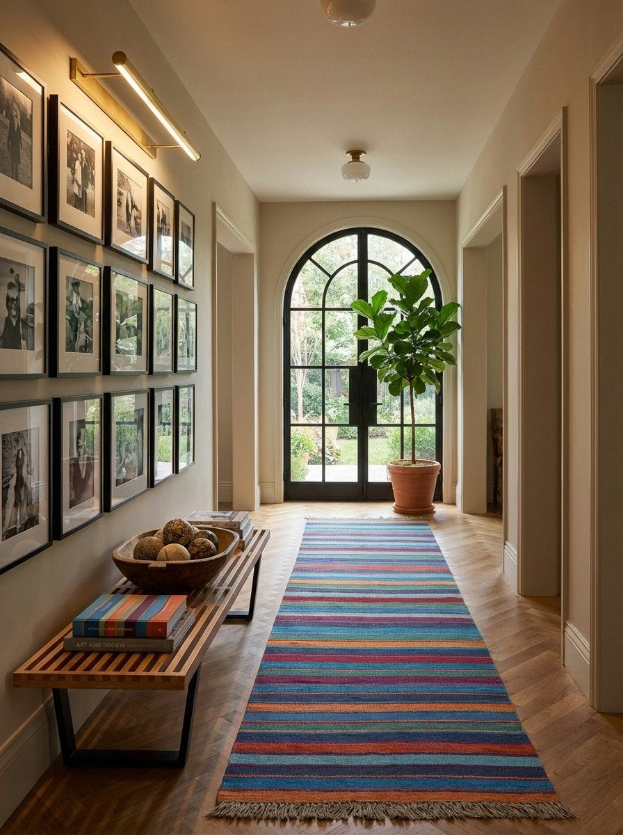 Kelim Gashgai — Handgefertigt, 194x57 cm, Bunt, 100% Virgin Wool | Detail view