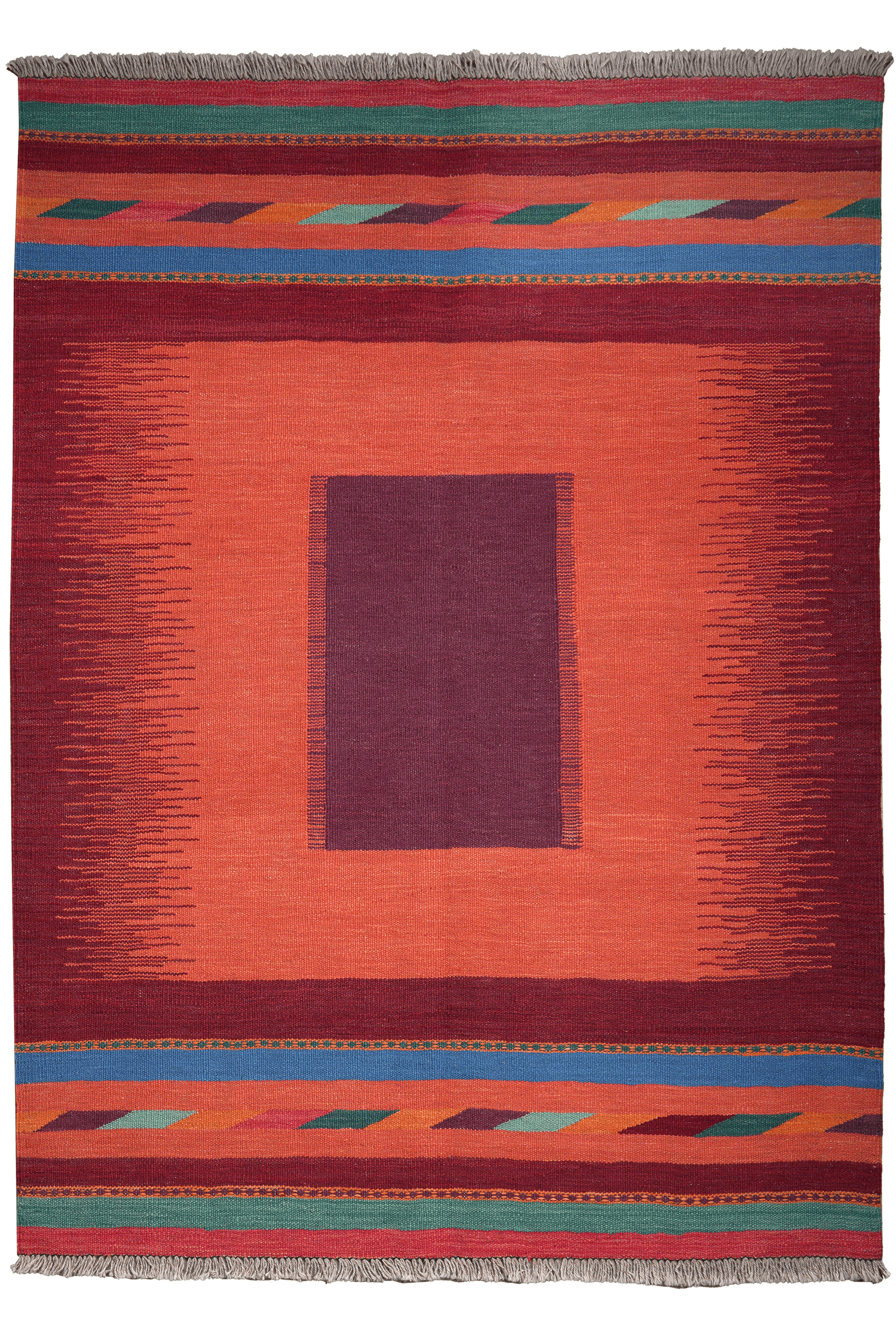 Kelim Gashgai — Handmade, 130x180 cm, Orange, 100% Virgin Wool | Main view