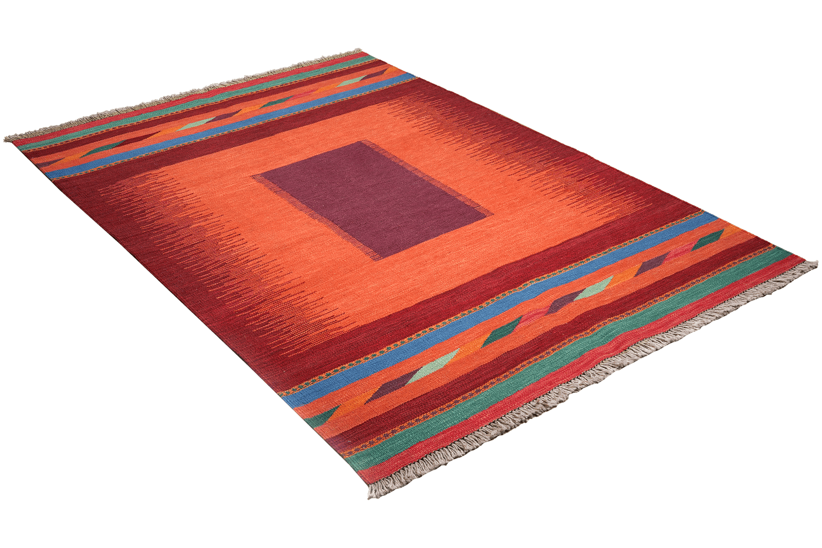 Kelim Gashgai — Handmade, 130x180 cm, Orange, 100% Virgin Wool | View 4