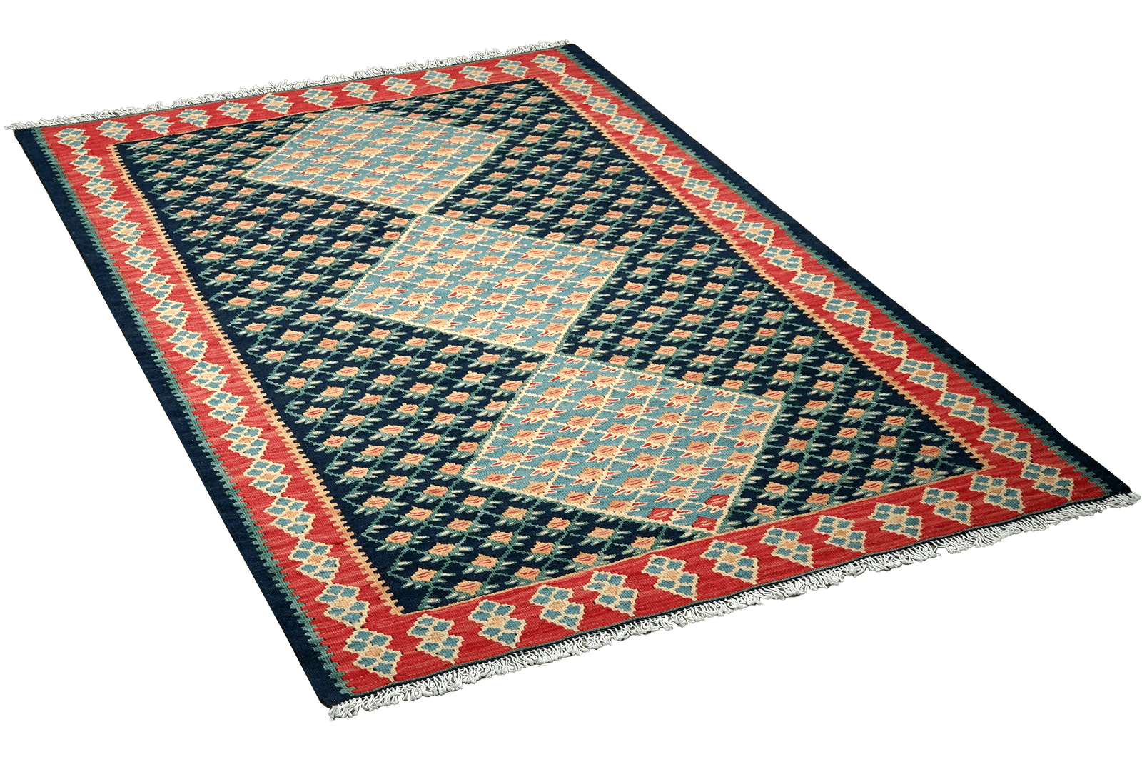 Kelim Senneh — Handmade, 101x153 cm, Blue, 100% Virgin Wool | View 4