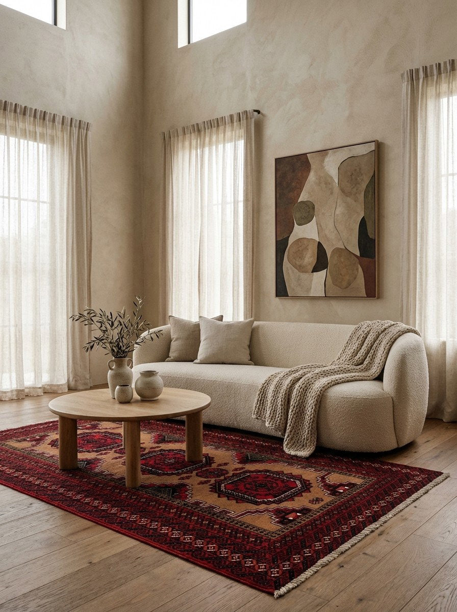 Belutch — Handgefertigt, 198x104 cm, Rot, 100% Virgin Wool | Detail view