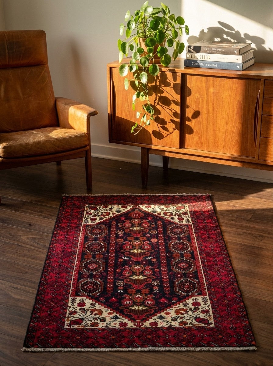Belutch — Hand-knotted, 103x192 cm, Black, 100% Virgin Wool | Back view