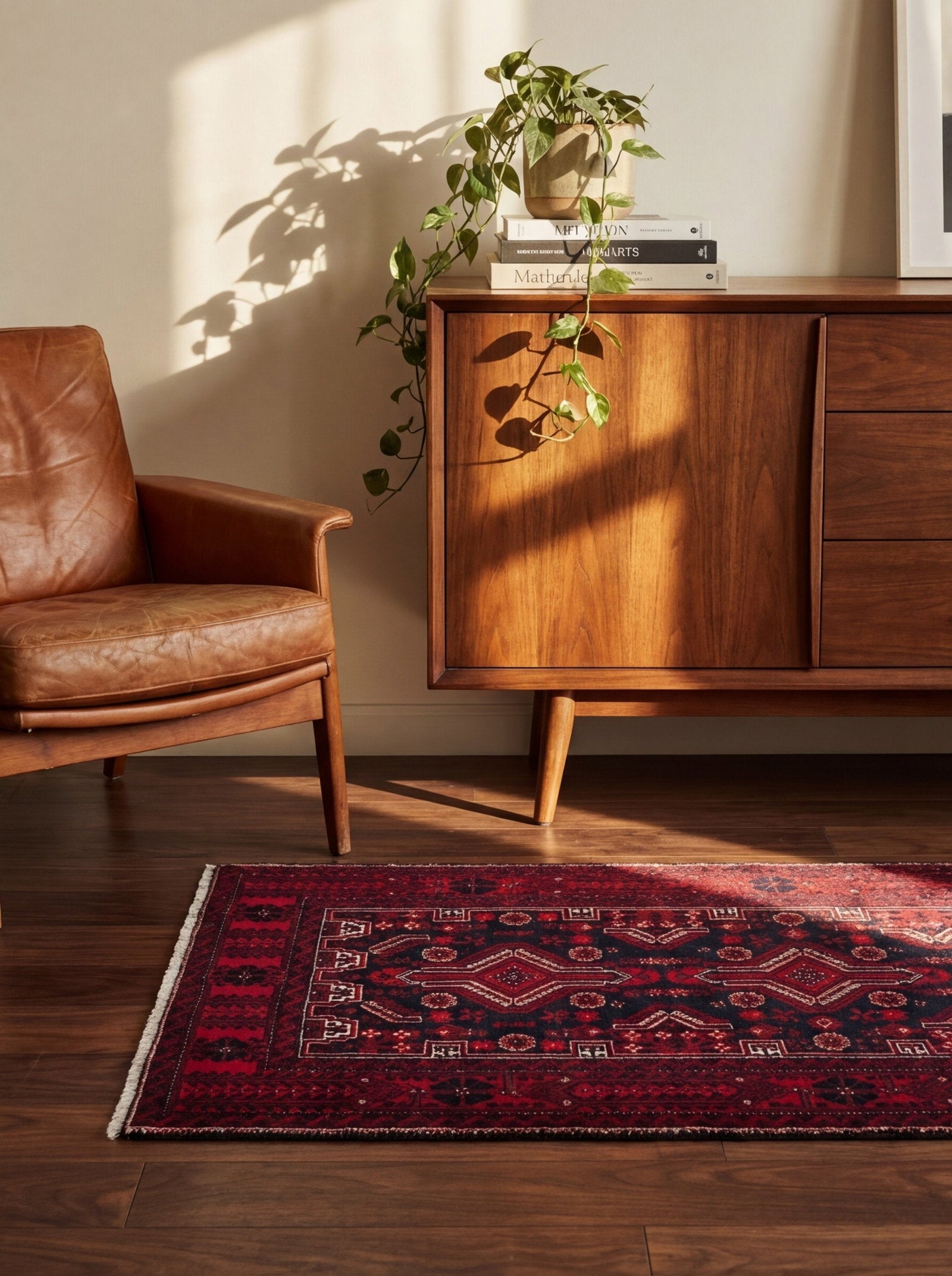 Belutch — Handgefertigt, 194x100 cm, Rot, 100% Virgin Wool | Back view