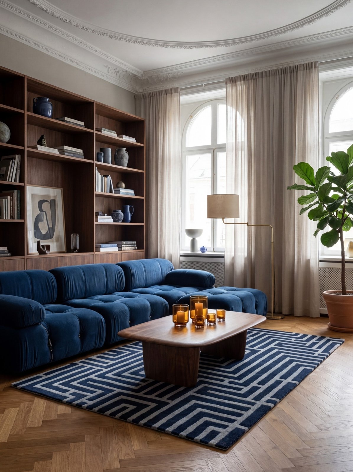 Skyline — Hand-knotted, 180x120 cm, Blue, 50% Schurwolle, 50% Viskose | Back view