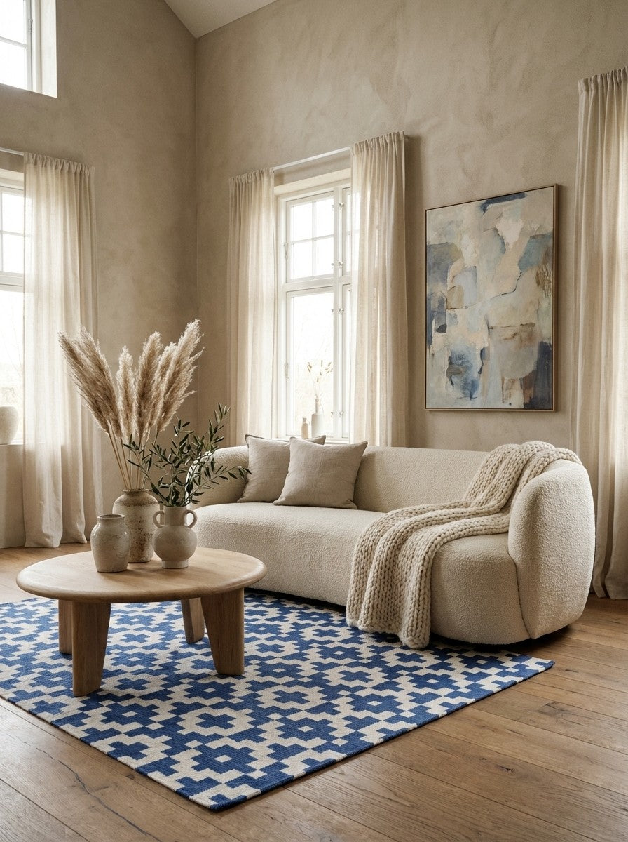 Dhurrie — Handmade, 170x120 cm, Blue, 100% Polyester | Detail view