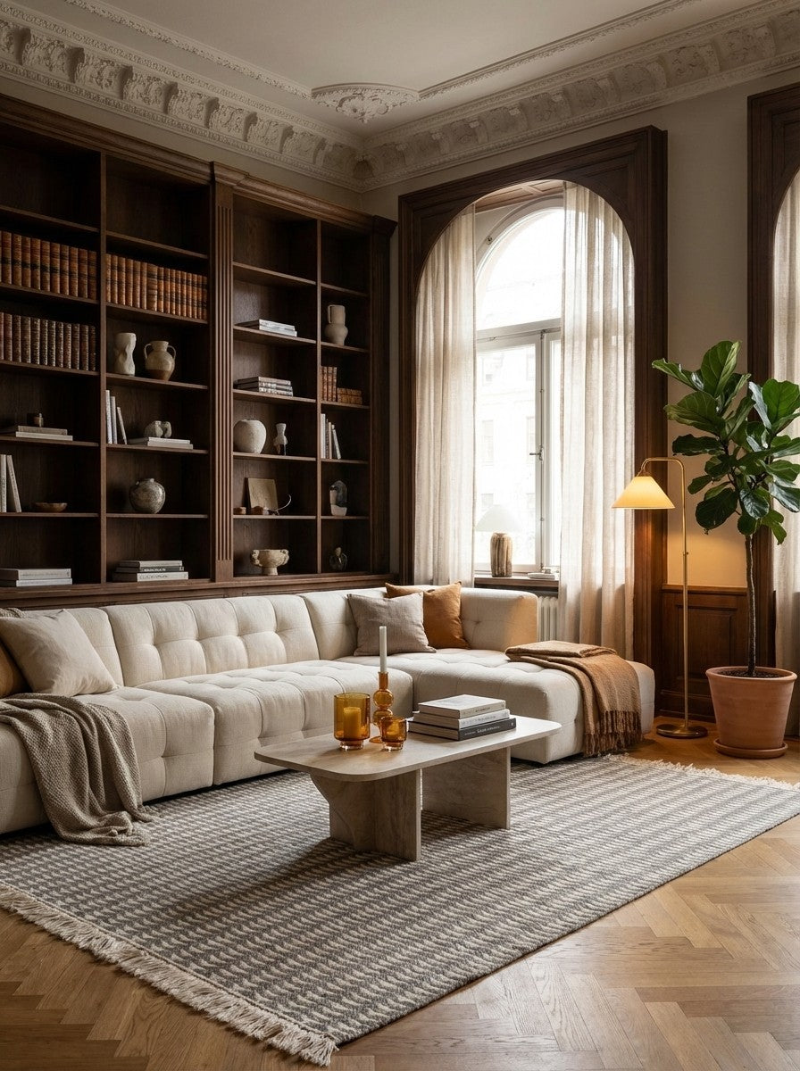 Dhurrie — Handmade, 230x160 cm, Beige, 80% Schurwolle, 20% Baumwolle | Back view