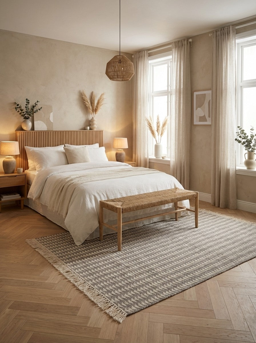 Dhurrie — Handmade, 290x200 cm, Beige, 80% Schurwolle, 20% Baumwolle | Detail view