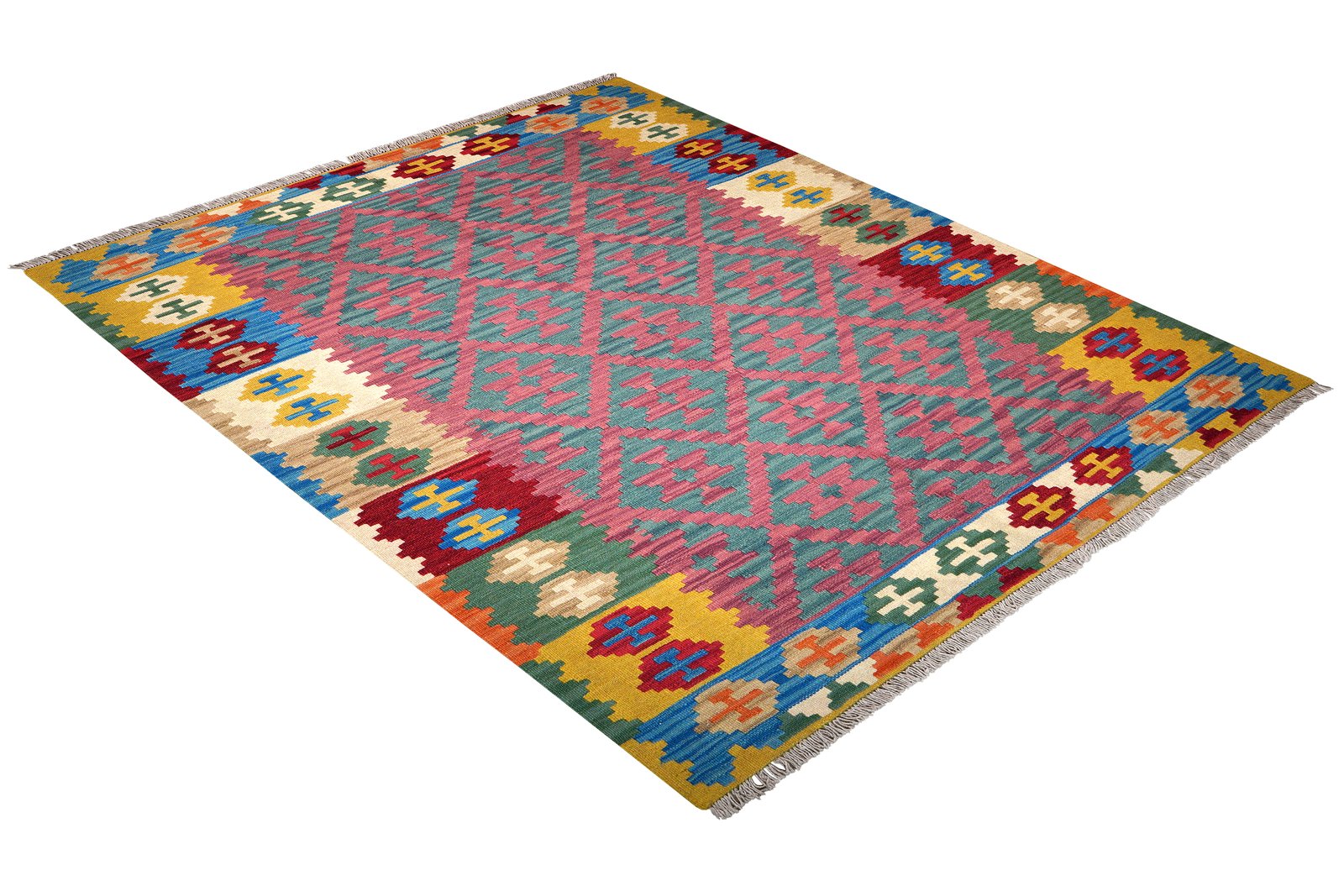 Kelim Gashgai — Handmade, 151x193 cm, Pink, 100% Virgin Wool | View 4