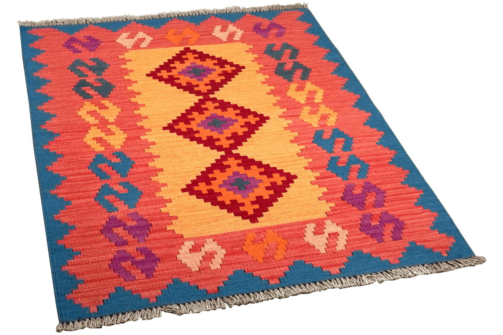 Kelim Gashgai — Handmade, 85x125 cm, Orange, 100% Virgin Wool | View 4