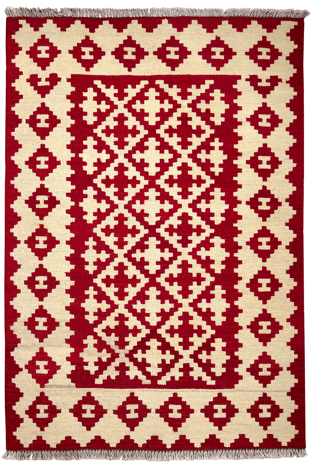 Kelim Gashgai — Handmade, 105x152 cm, Red, 100% Virgin Wool | Main view