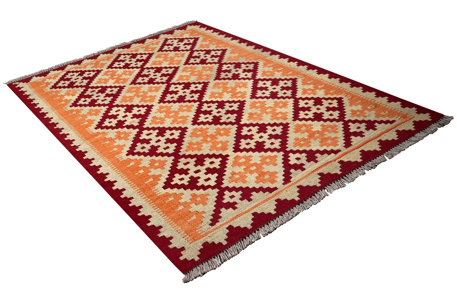 Kelim Gashgai — Handmade, 106x149 cm, Orange, 100% Virgin Wool | View 4