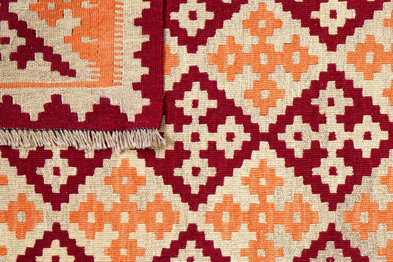 Kelim Gashgai — Handmade, 106x149 cm, Orange, 100% Virgin Wool | View 6