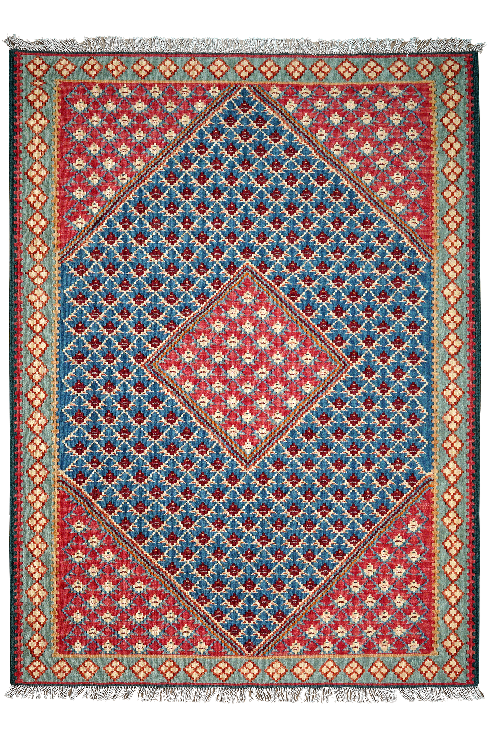 Kelim Senneh — Handmade, 109x149 cm, Blue, 100% Virgin Wool | Main view