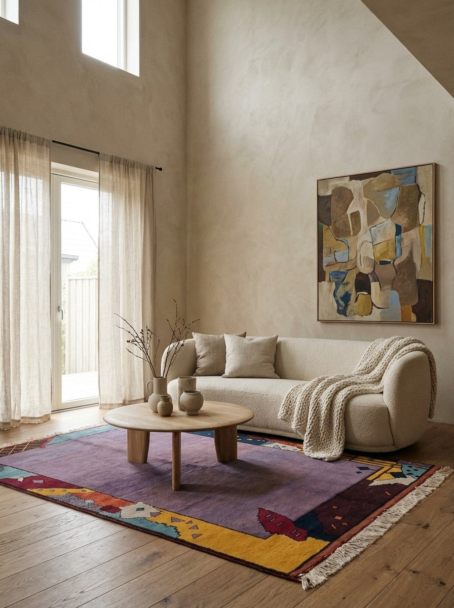 Konya — Hand-knotted, 136x190 cm, Violett, 100% Virgin Wool | Detail view
