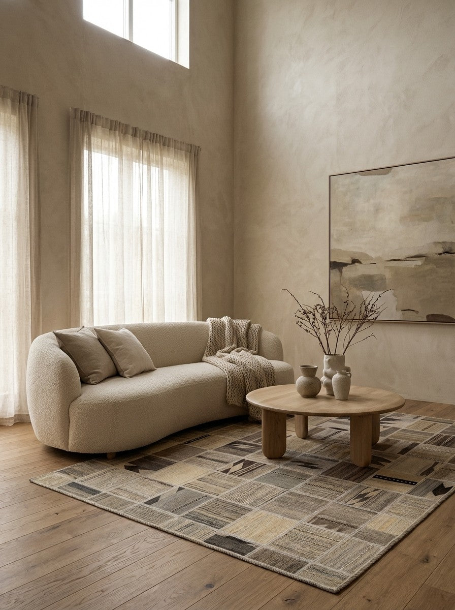 Kelim Tekkeh — Handmade, 150x200 cm, Beige, 100% Virgin Wool | Detail view
