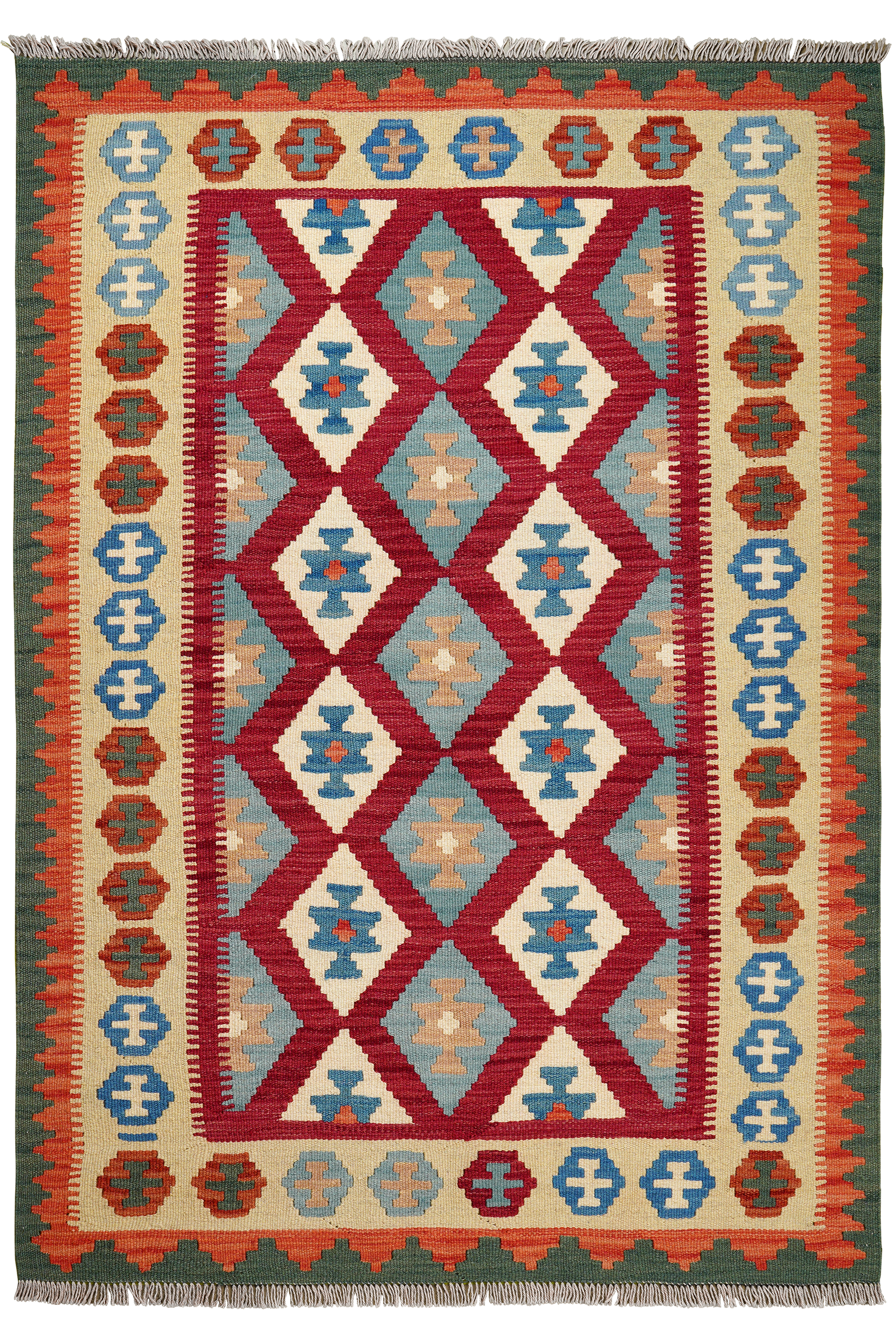 Kelim Gashgai — Handgefertigt, 175x123 cm, Beige, 100% Virgin Wool | Main view