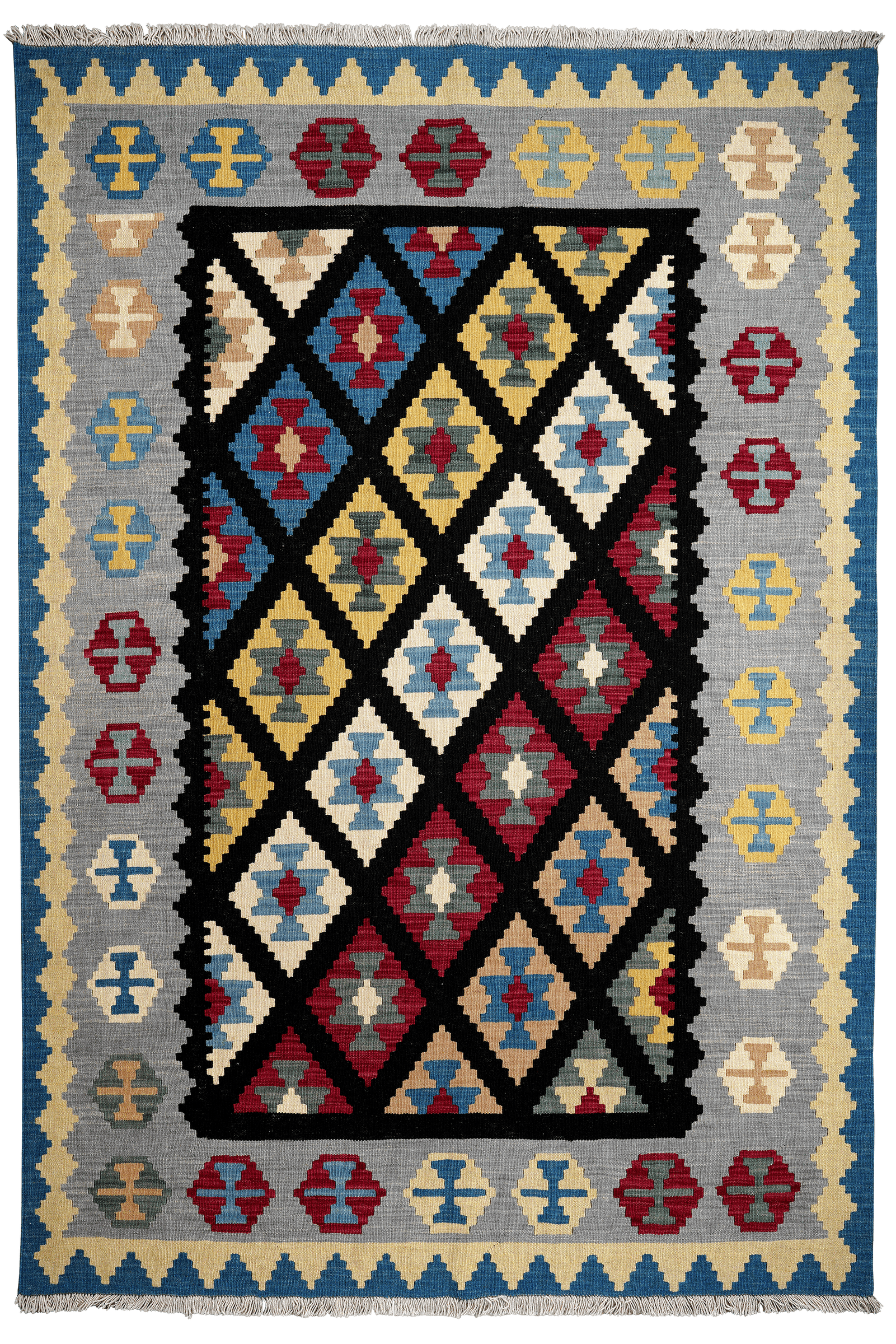 Kelim Gashgai — Handmade, 173x246 cm, Black, 100% Virgin Wool | Main view