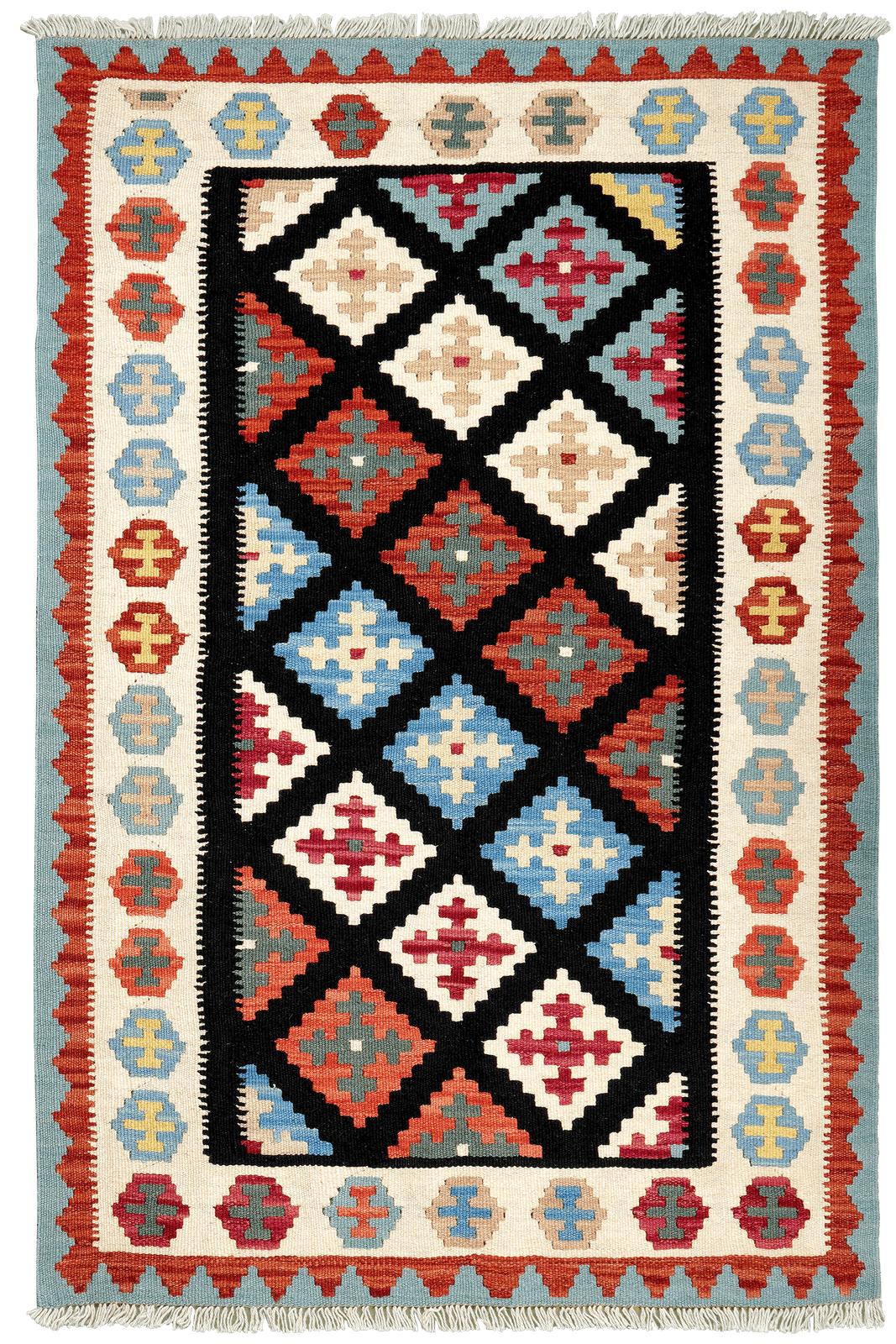 Kelim Gashgai — Handmade, 101x157 cm, Black, 100% Virgin Wool | Main view
