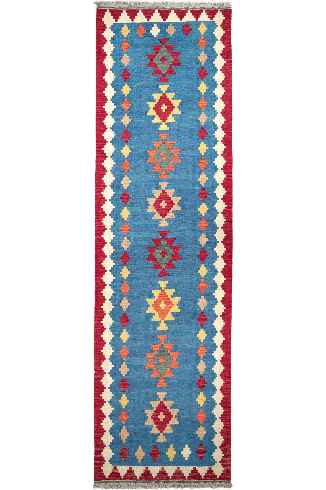 Kelim Gashgai — Handmade, 85x298 cm, Blue, 100% Virgin Wool | Main view