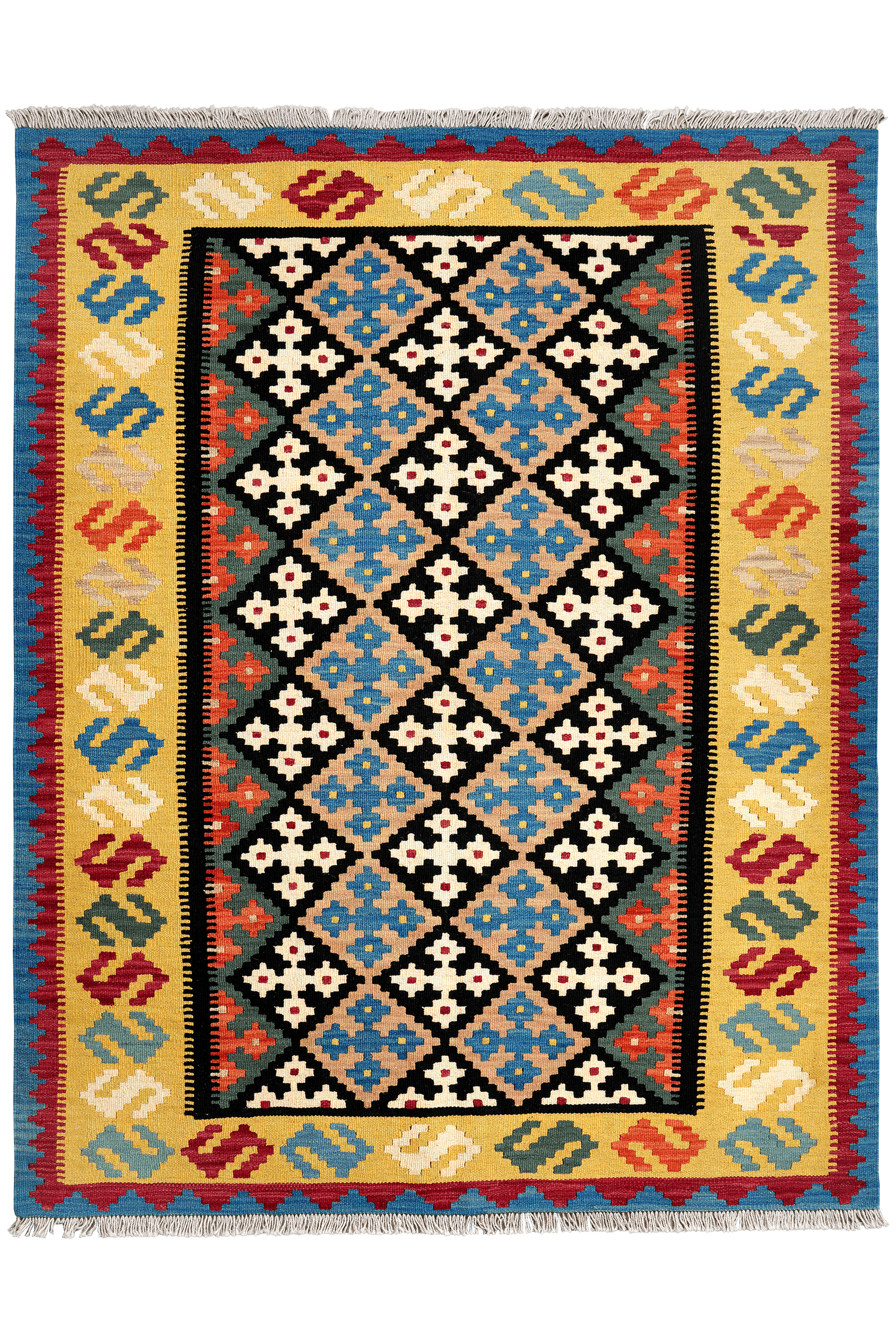 Kelim Gashgai — Handmade, 153x192 cm, Black, 100% Virgin Wool | Main view