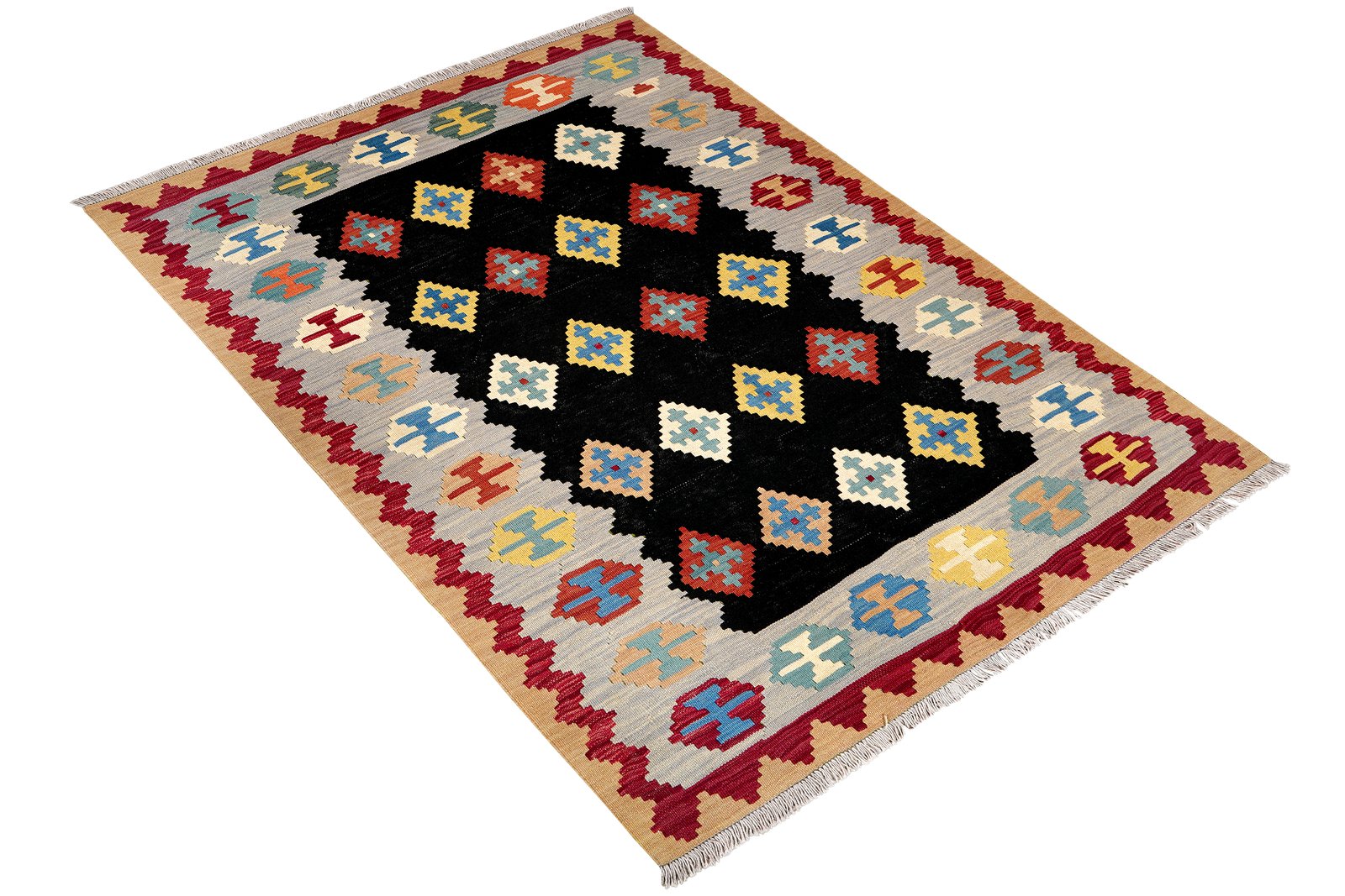 Kelim Gashgai — Handmade, 149x197 cm, Black, 100% Virgin Wool | View 4