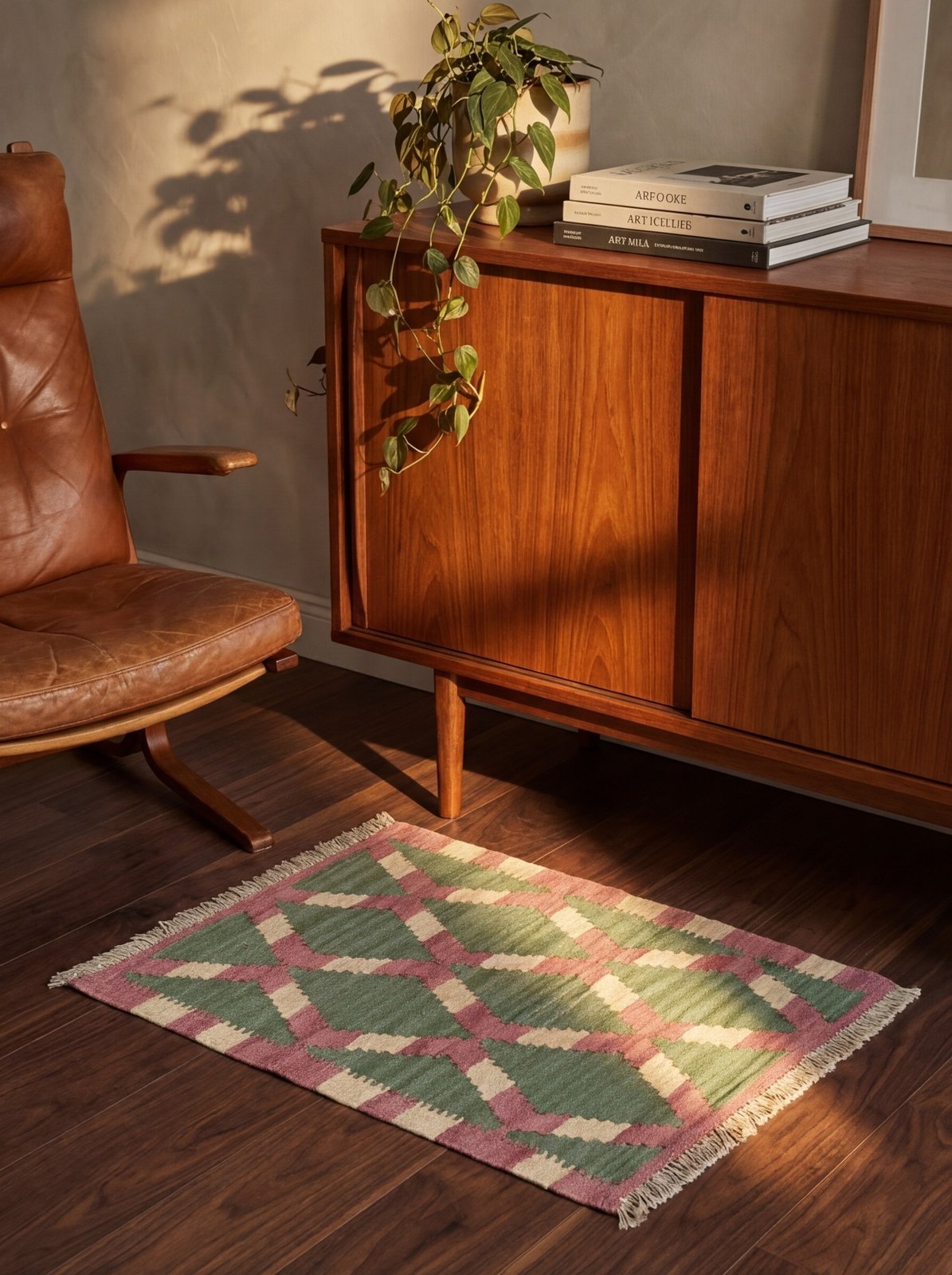 Kelim Gashgai — Handmade, 46x60 cm, Green, 100% Virgin Wool | Back view
