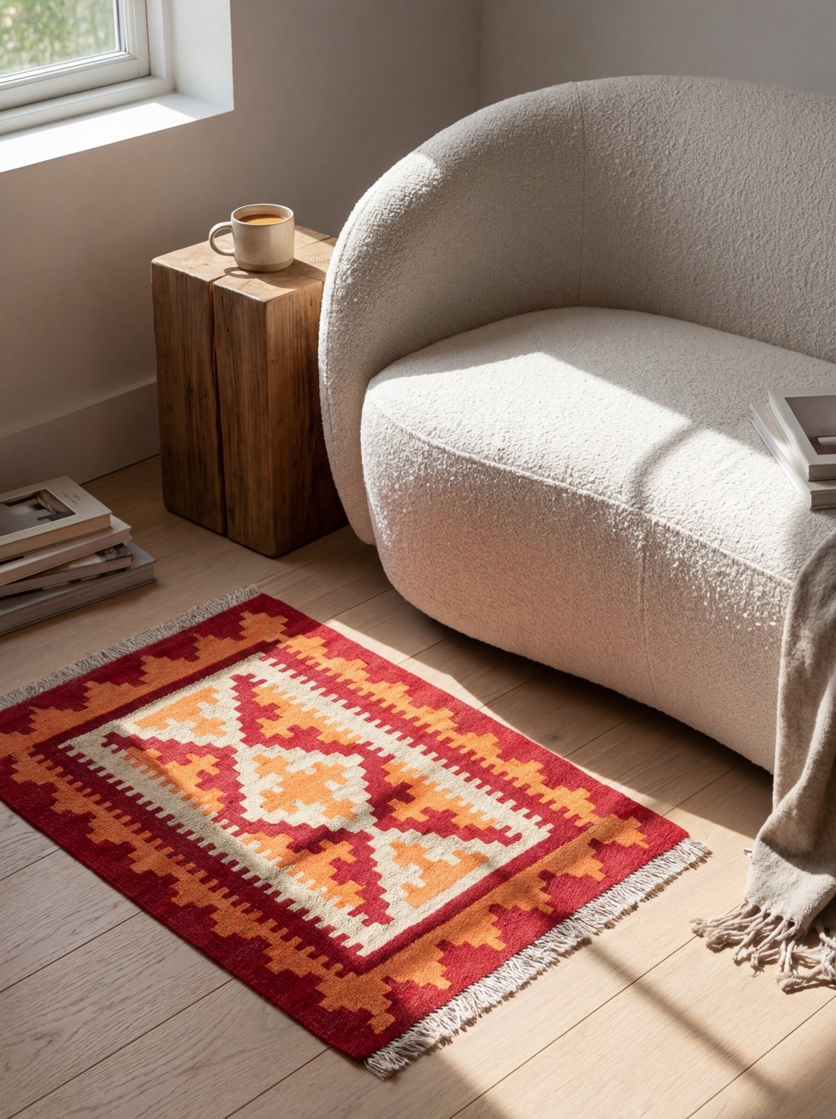 Kelim Gashgai — Handmade, 44x68 cm, Beige, 100% Virgin Wool | Detail view