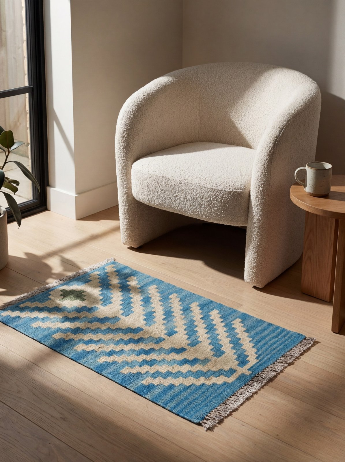 Kelim Gashgai — Handmade, 39x58 cm, Blue, 100% Virgin Wool | Detail view