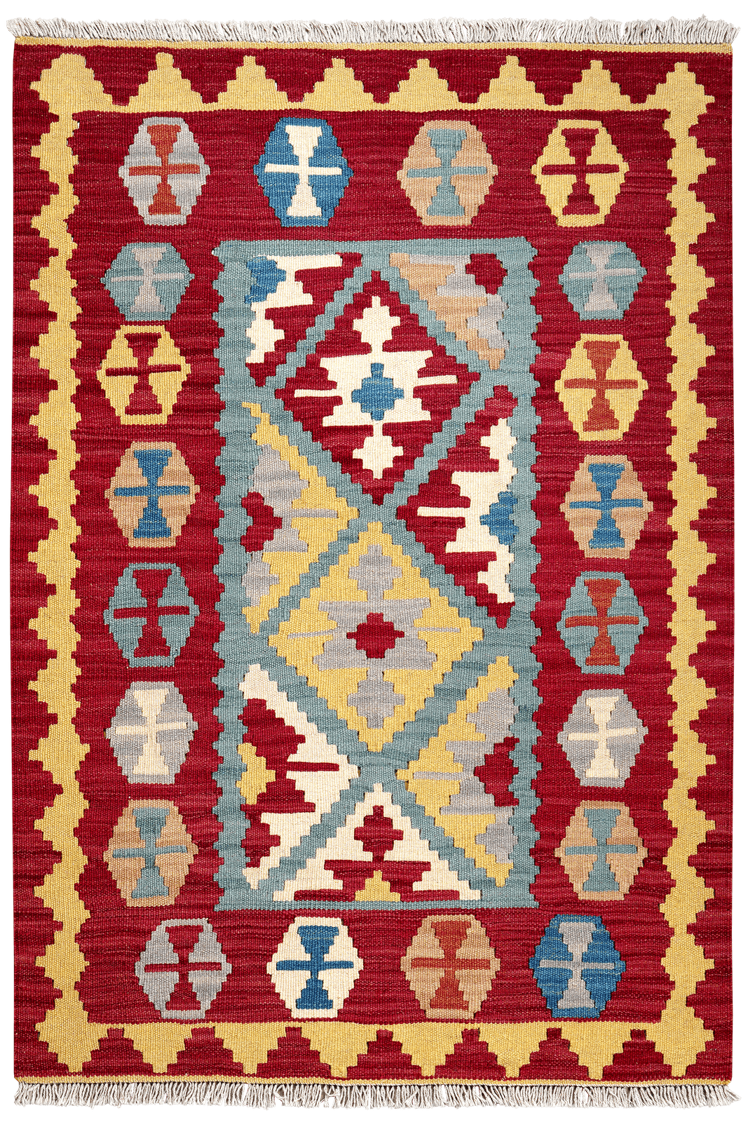 Kelim Gashgai — Handmade, 102x150 cm, Blue, 100% Virgin Wool | Main view