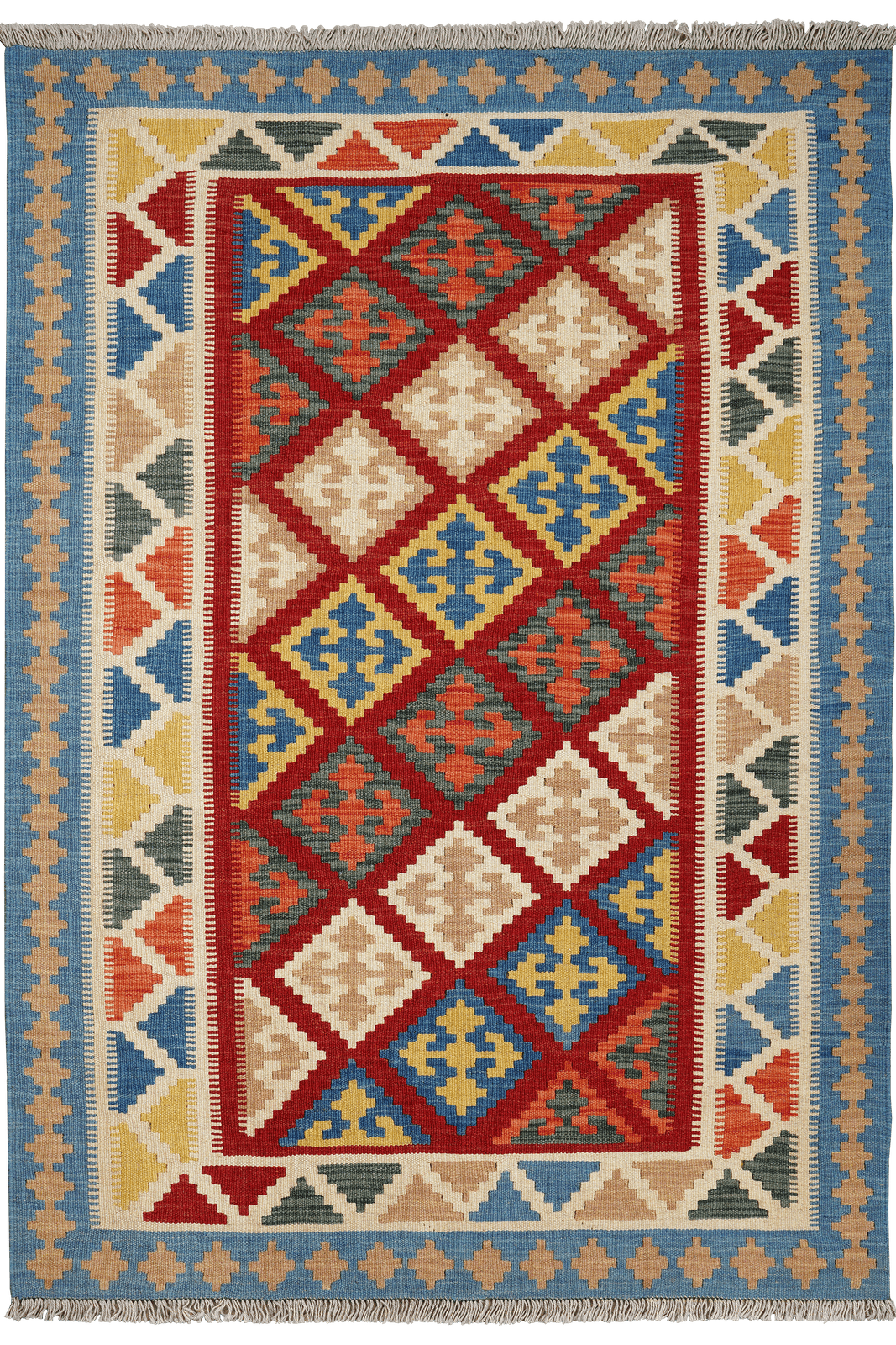 Kelim Gashgai — Handmade, 122x178 cm, Red, 100% Virgin Wool | Main view