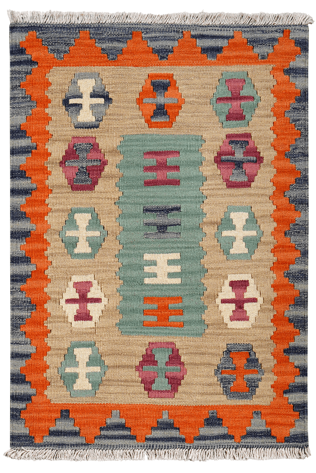 Kelim Gashgai — Handmade, 64x91 cm, Beige, 100% Virgin Wool | Main view